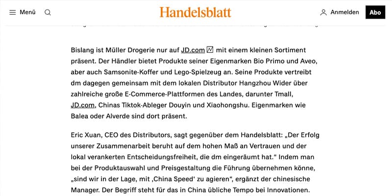 WIDER CEO Interviewed by Handelsblatt: Redefining German Brand Success via "China Speed"